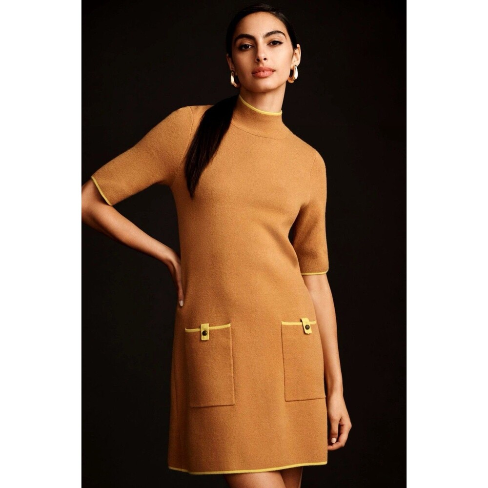 Anthropologie Maeve Sz Small The Annalise Mock Neck Mini Sweater Dress Cedar